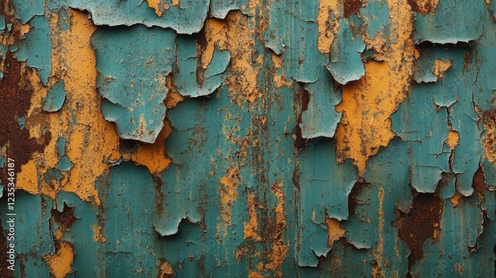 Close-up of Rusty Metal Surface with Peeling Teal and Yellow Paint Close-up of Rusty Metal Surface with Peeling Teal and Yellow Paint