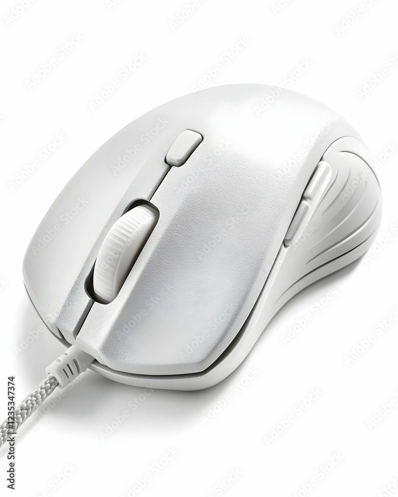 Sleek White Wired Computer Mouse Product Shot Sleek White Wired Computer Mouse Product Shot