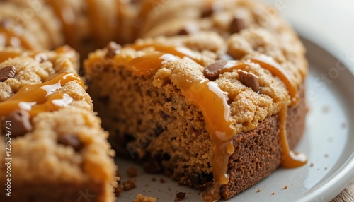 Warm Freshly Baked Cookie Cake with Caramel Drizzle photo