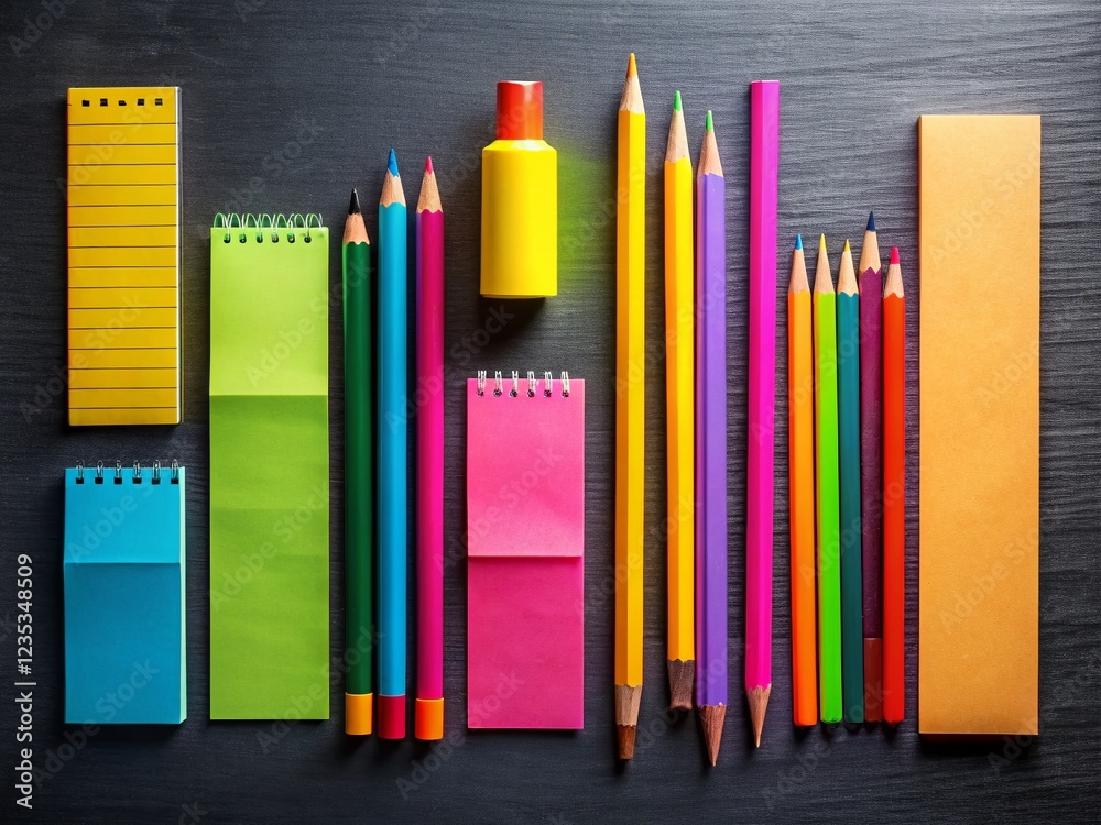 Silhouette of Colorful Sticky Notes & Stationery on Blackboard Silhouette of Colorful Sticky Notes & Stationery on Blackboard