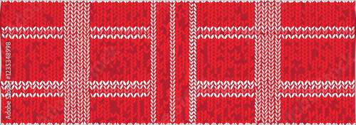 Christmas Sweater Design.  Knitting red background, vector illustration.