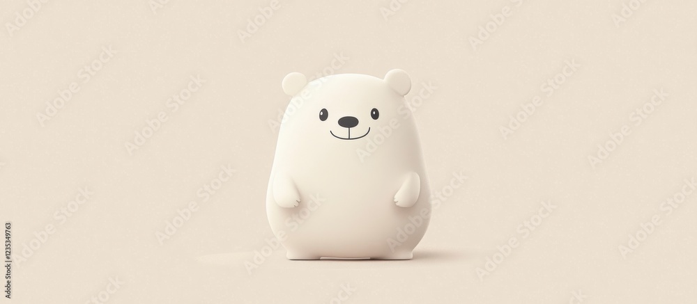Cute Smiling 3D Polar Bear on Beige Background - Minimalist Design Cute Smiling 3D Polar Bear on Beige Background - Minimalist Design