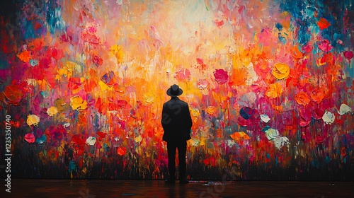 A Man Contemplating a Vibrant Floral Masterpiece