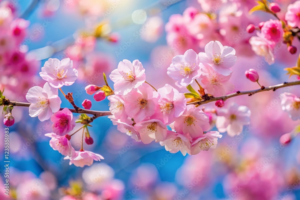 Springtime Beauty: Cherry Blossom Branch against a Serene Blue Sky Springtime Beauty: Cherry Blossom Branch against a Serene Blue Sky