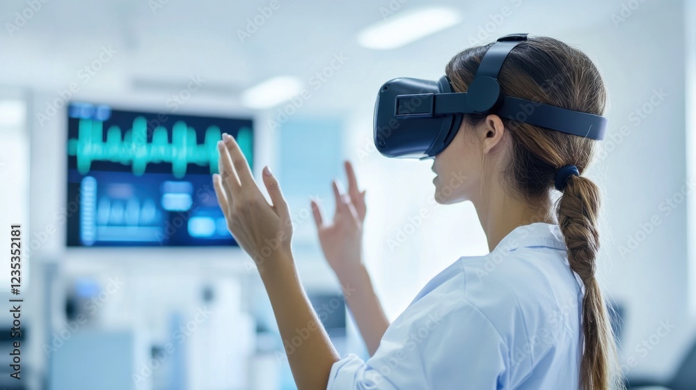 A person using virtual reality for therapeutic treatments in a medical setting, VR therapy scene, Healing style A person using virtual reality for therapeutic treatments in a medical setting, VR therapy scene, Healing style