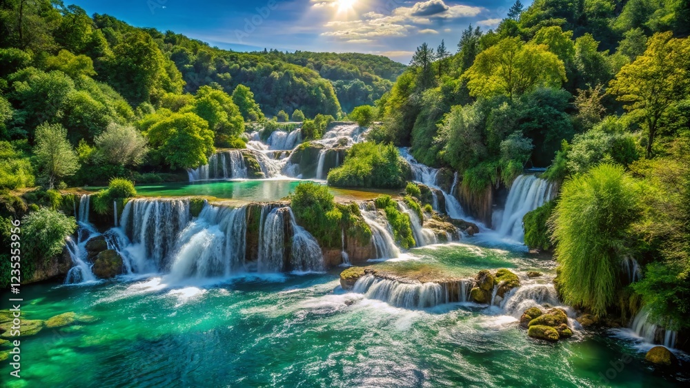 Fototapeta premium Stunning Krka National Park Waterfall Landscape, Croatia