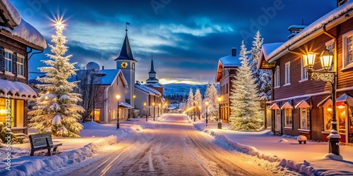 Stunning Night View of Levi City Center in Lapland