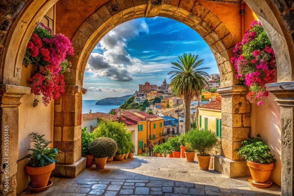 Fototapeta premium Sun-Kissed Arches of a Mediterranean City