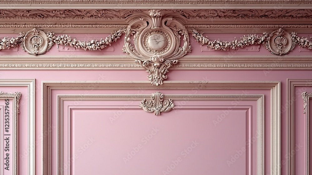 Obraz premium Elegant Pink Wall with Intricate Ornate Molding and Decorative Details
