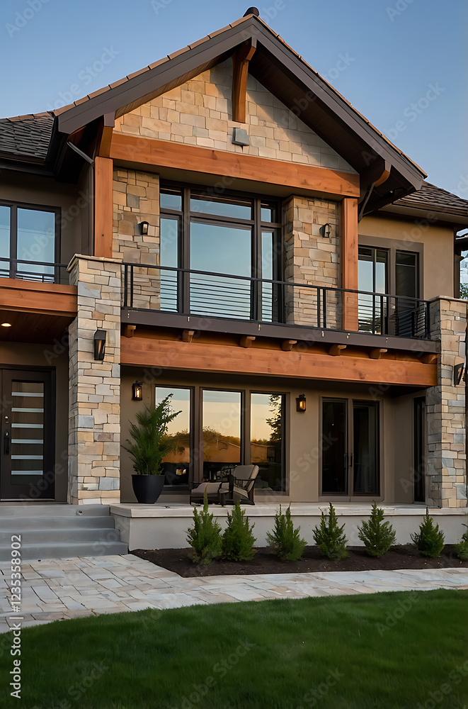 Luxury Modern Home Exterior: Stone and Wood Architecture Design