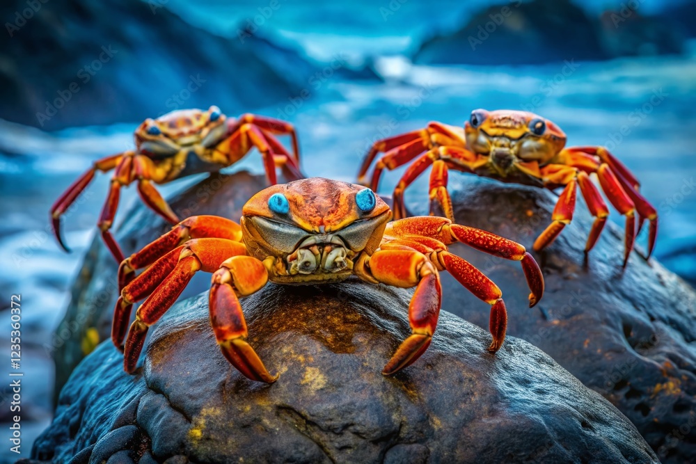 Two Sally Lightfoot Crabs on the Volcanic Rocks of Santa Cruz, Galapagos Two Sally Lightfoot Crabs on the Volcanic Rocks of Santa Cruz, Galapagos