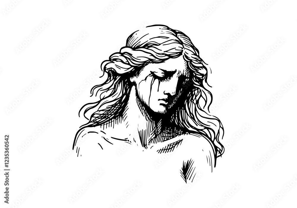 Fototapeta premium Greek Goddess Aphrodite hand drawn sketch vector