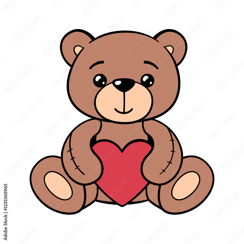 Groovy retro style cute teddy bear with a heart in his paws. Children's soft toy. White background. Groovy retro style cute teddy bear with a heart in his paws. Children's soft toy. White background.