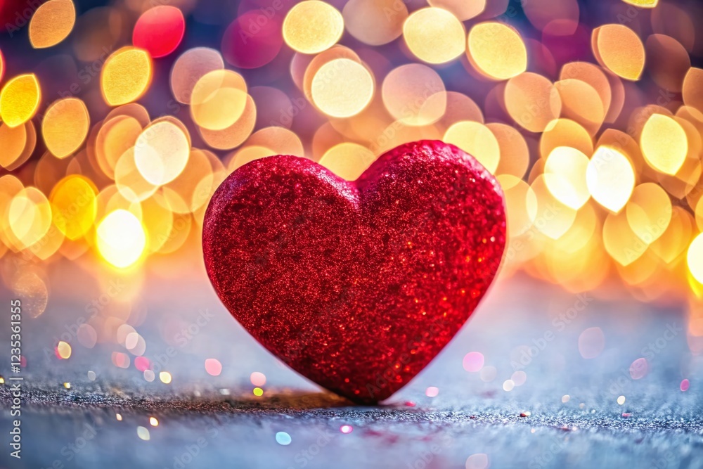 Sparkling Heart: A red glitter heart sits against a bokeh background of warm, romantic lights. Perfect for Valentine's Day, love, romance, and affection. Sparkling Heart: A red glitter heart sits against a bokeh background of warm, romantic lights. Perfect for Valentine's Day, love, romance, and affection.