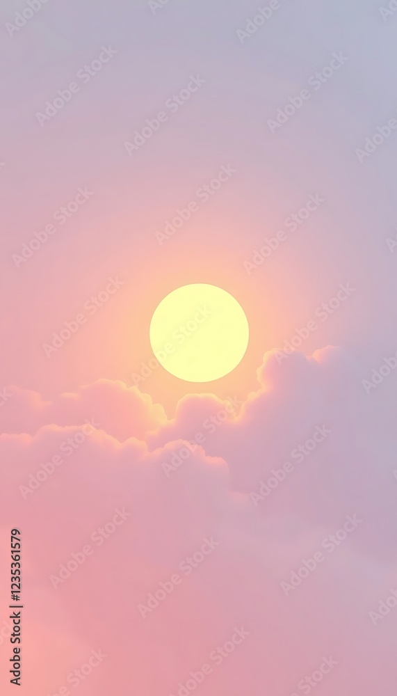 Pastel Sunset Sky with Soft Clouds and Sun Pastel Sunset Sky with Soft Clouds and Sun