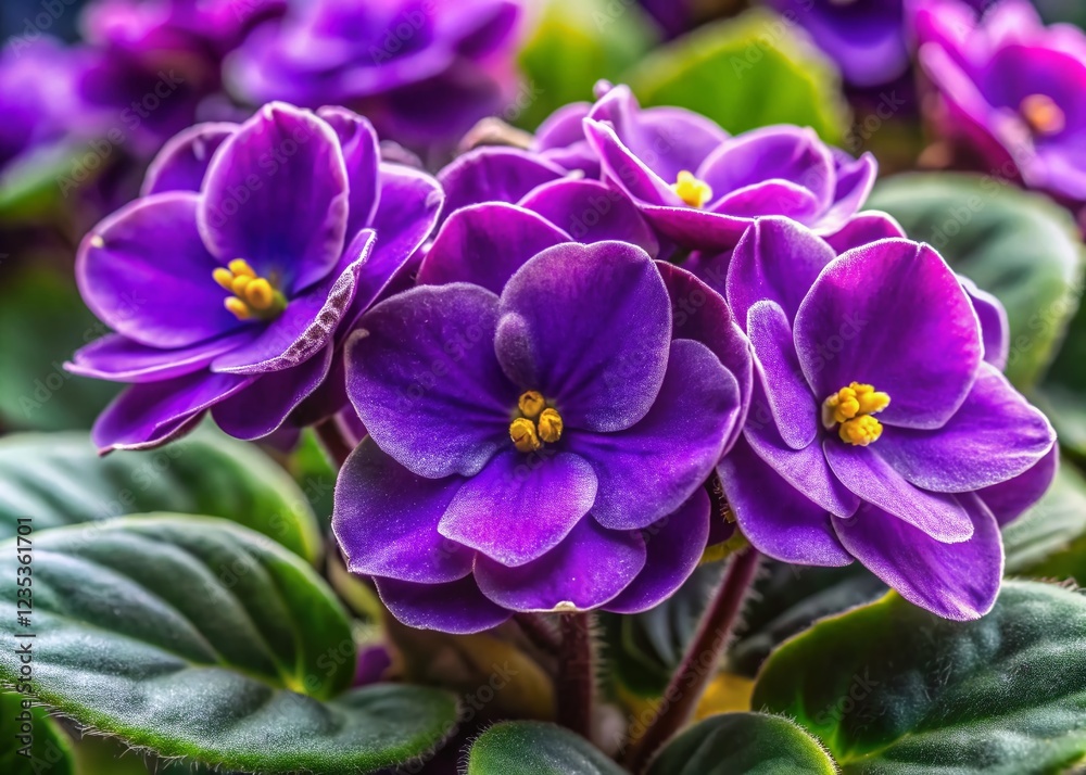 Obraz premium Vibrant African Violet Close-Up, Rule of Thirds Composition, Purple Flower Bloom