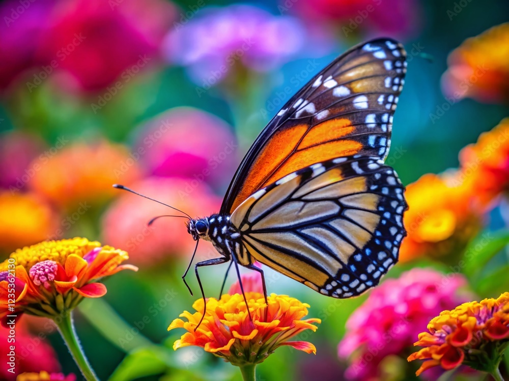 Vibrant Butterfly on Flower, Detailed Macro Portrait Photography Vibrant Butterfly on Flower, Detailed Macro Portrait Photography