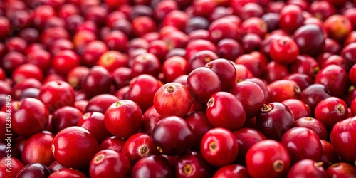 Vibrant Red Cranberries Scattered on a Panoramic Background