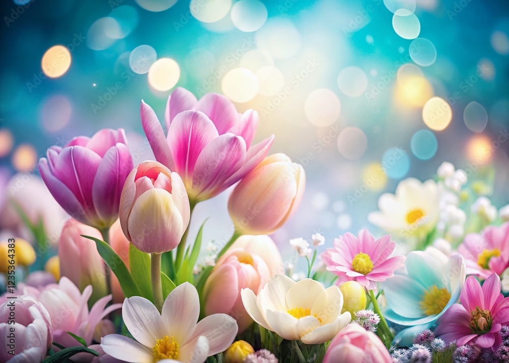 Fototapeta premium Vibrant Spring Easter Macro Flowers: Close-Up Floral Photography with Copy Space