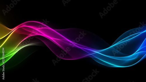 A striking visual of colorful waves flowing gracefully in layers against a dark backdrop, embodying the essence of abstract art and artistic emotion.