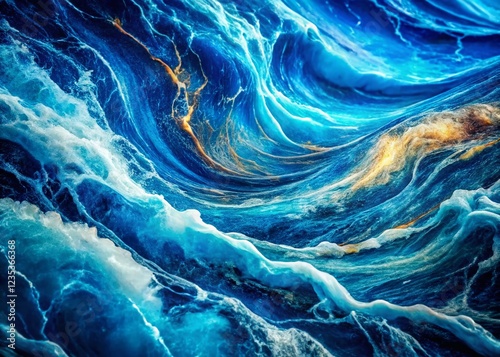 Vintage Deep Blue Ocean Waves: Close-up Marble Texture Stock Photo