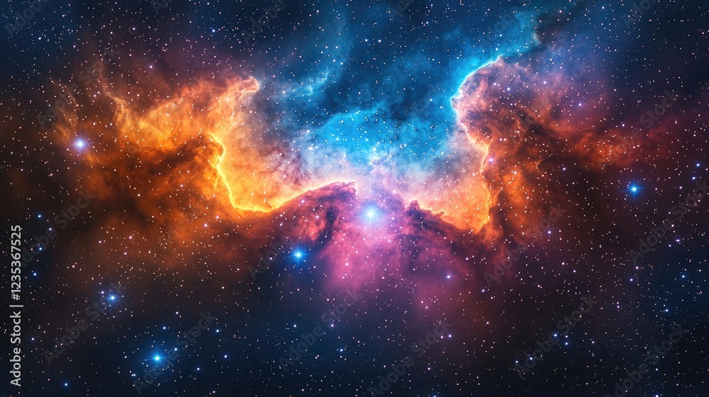 Fototapeta premium Vibrant Cosmic Nebula with Colorful Gas Clouds and Distant Stars in Space