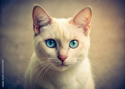 Vintage Portrait: White Thai Cat with Heterochromia Iridis photo