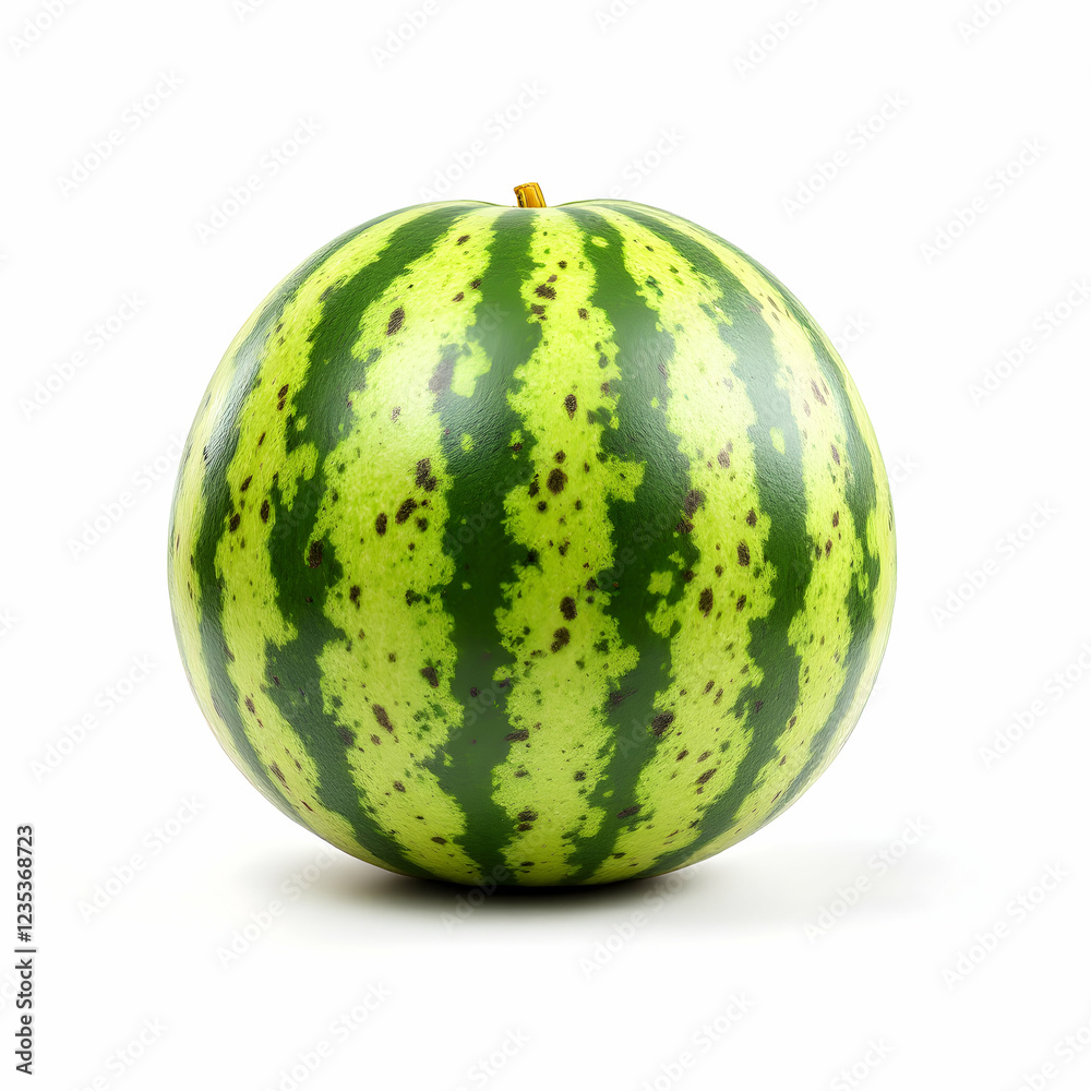 Whole Watermelon With Striped Green Skin Displayed On Isolated Background Whole Watermelon With Striped Green Skin Displayed On Isolated Background