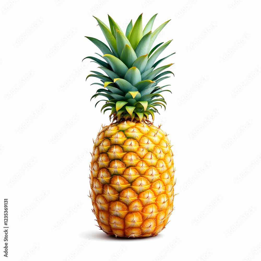 Fototapeta premium Ripe Pineapple With Green Leaves Against Isolated Background Showcasing Tropical Freshness And Sweetness