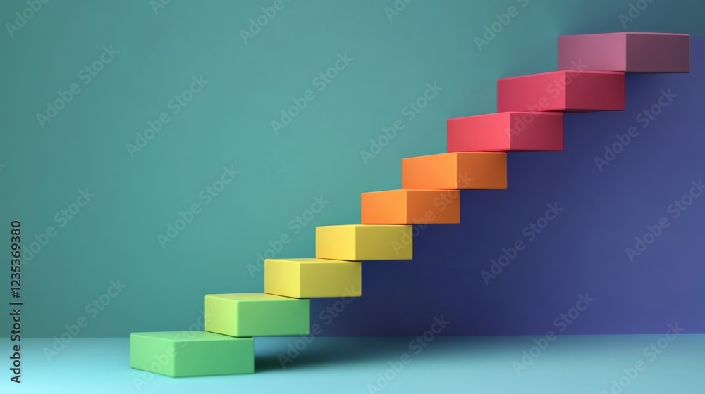 Obraz premium Colorful Stairs Constructed from Cubes on a Minimal Background for Creative Design