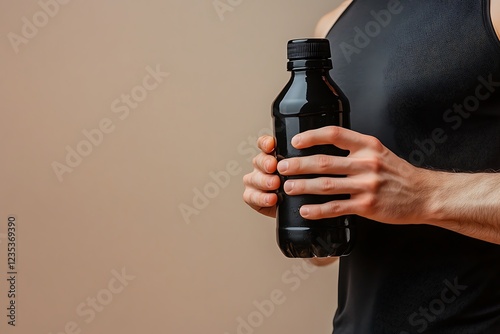 Man Holding a Black Water Bottle photo