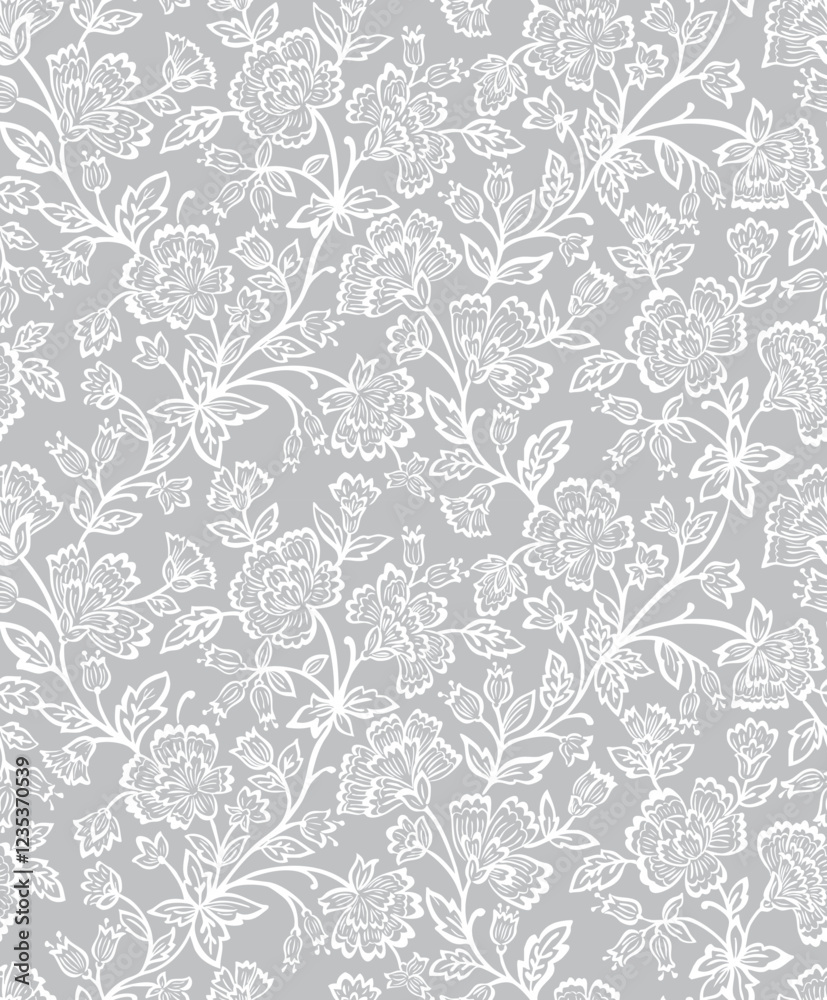Boho Floral repeat pattern, Jacobean,Floral Block print , Flower damask, floral vector file