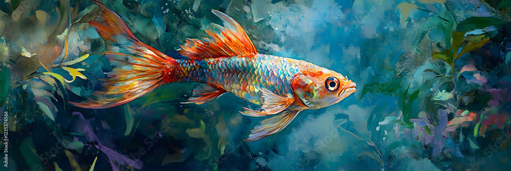 Naklejka premium Serenade in Water: The Elegant Dance and Vivid Beauty of a Resplendent Killifish in Its Natural Habitat