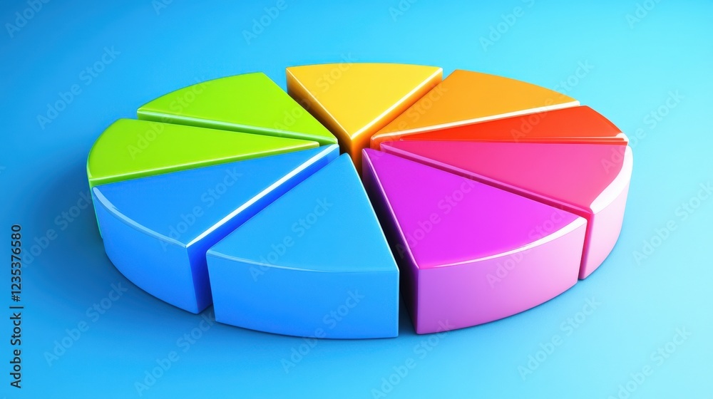 Obraz premium Colorful Pie Chart Segment Representation on Vibrant Blue Background for Data Visualization