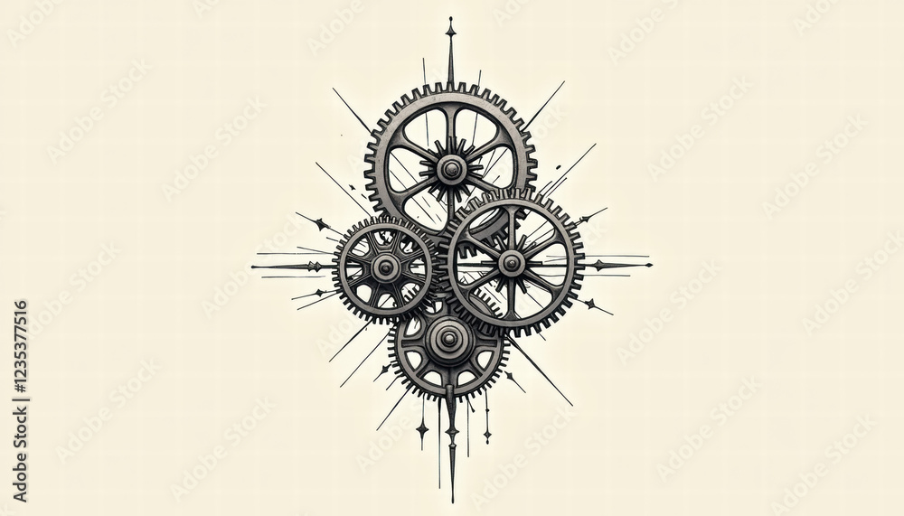 Obraz premium Minimalist Steampunk Gear Tattoo Design