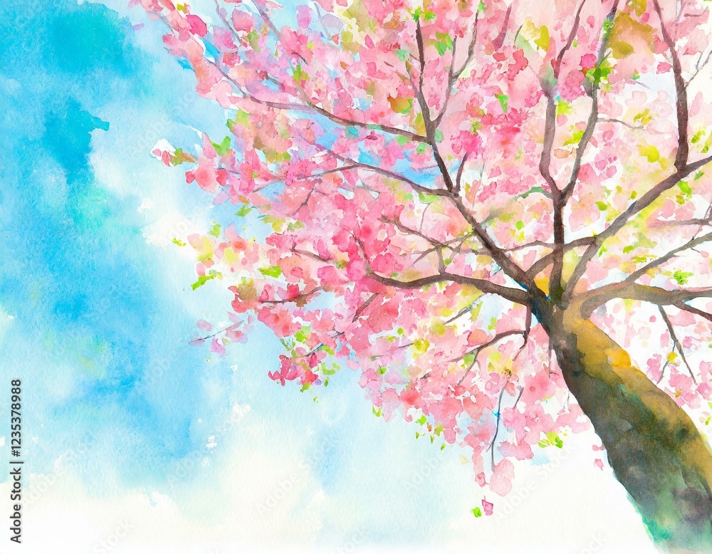 Obraz premium 春うらら（桜の木の水彩画イラスト）