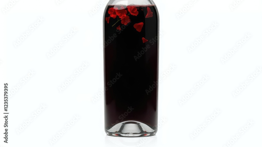 Deep crimson wine in a clear bottle, elegant, red, container Deep crimson wine in a clear bottle, elegant, red, container