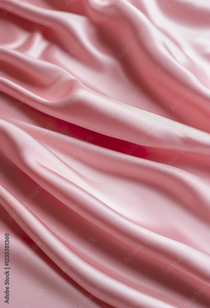 Obraz premium Closeup of luxurious, pink satin fabric with soft, flowing drapes and elegant folds. The smooth texture and subtle sheen are prominent