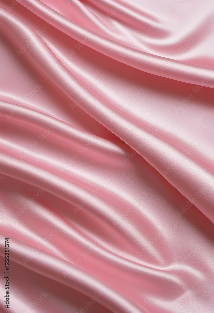 Fototapeta premium Closeup of luxurious, pink satin fabric with soft, flowing drapes and elegant folds. The smooth texture and subtle sheen are prominent
