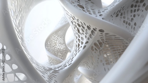White Abstract Structure with Interconnected Holes and Curves