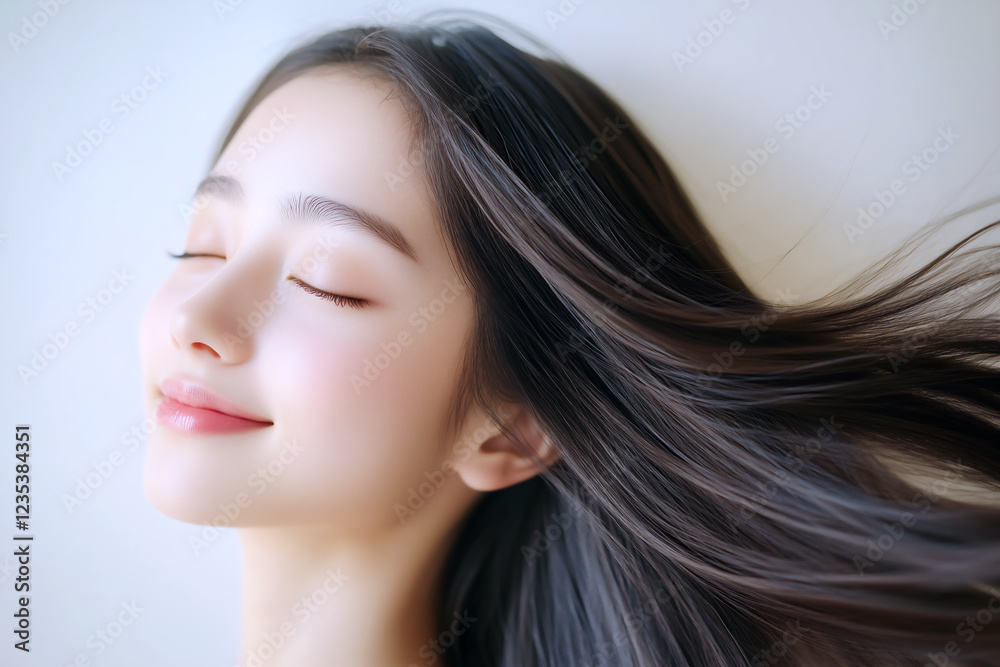 Fototapeta premium 風になびく艶やかな髪の美しい女性