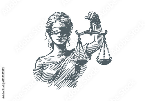  Lady of justice hand drawn sketch vector