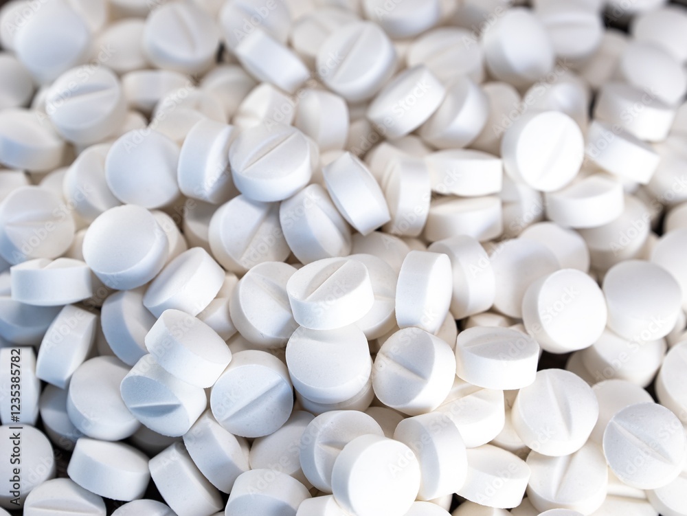 Many white pills, vitamins, supplements and drugs for health