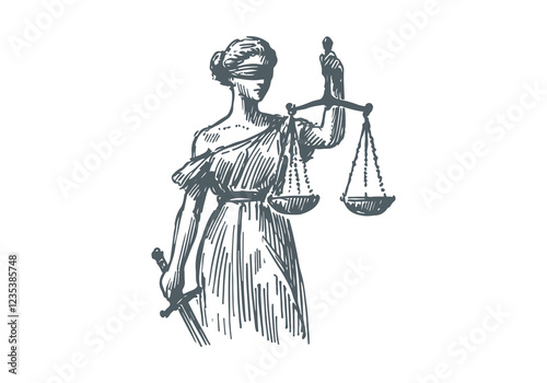  Lady of justice hand drawn sketch vector