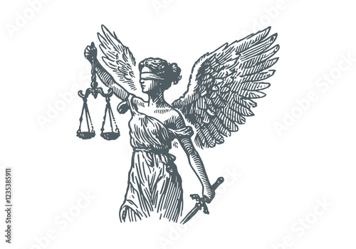  Lady of justice hand drawn sketch vector