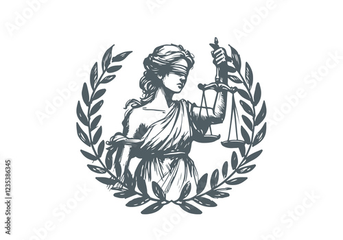  Lady of justice hand drawn sketch vector