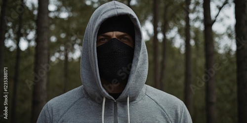 A hooded man with his face covered photo