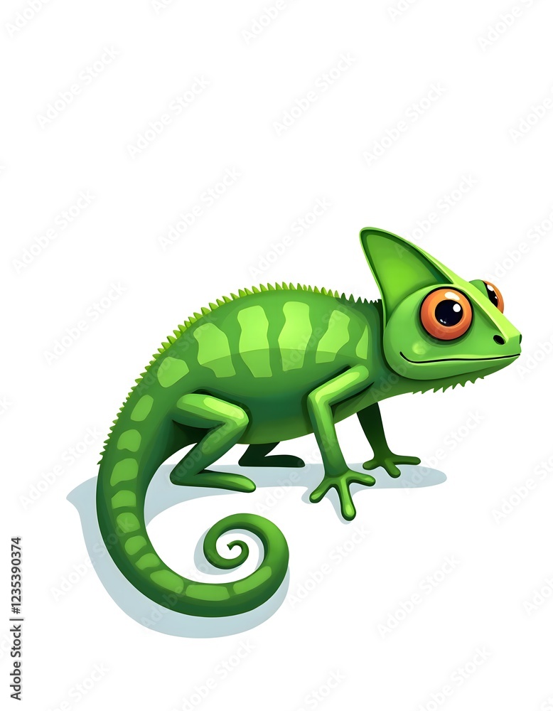 Naklejka premium Cute Green Chameleon Illustration Cartoon Animal Design