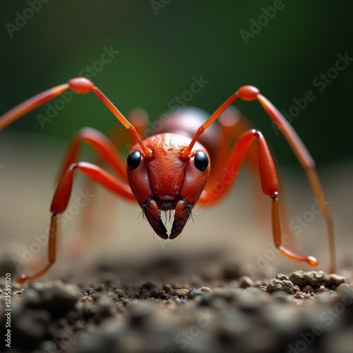 A close-up of an ant's head, showcasing its mandibles and antennae photo