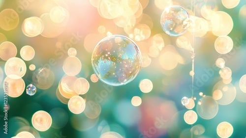 Pastel bubbles floating on soft-hued abstract backgrounds. photo